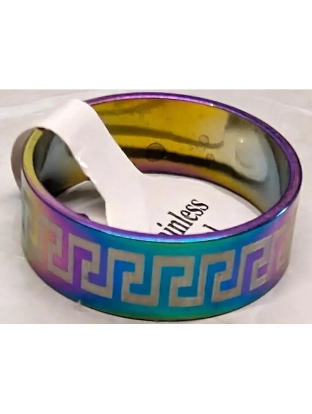 New Stainless Steel Ring PLus Size 9 Rainbow Greek Key Multicolor Band Boho
